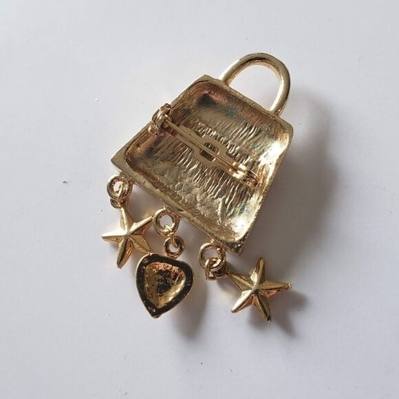 Vintage Purse Tassels heart star Gold Tone Brooch - Picture 4 of 6
